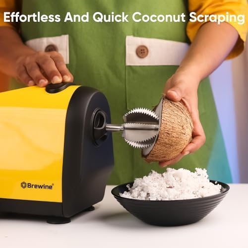 Brewine Coconut Scraper with Citrus Juice Press, 200 Watts… (Yellow)