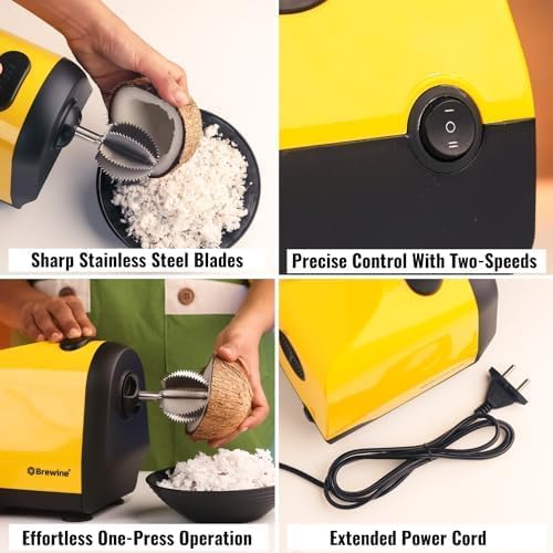 Brewine Coconut Scraper with Citrus Juice Press, 200 Watts… (Yellow)
