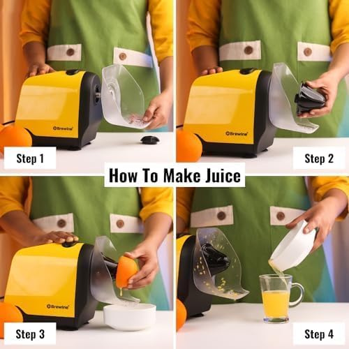 Brewine Coconut Scraper with Citrus Juice Press, 200 Watts… (Yellow)