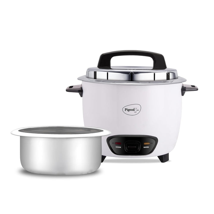 Pigeon by Stovekraft Ruby Rice Cooker with Single pot, 1.8 litres.(White) | Toughened Glass Lid | 700 Watts | 1 Aluminium Cooking Pot | Measuring Cup| Spatula | Energy Efficient Cooking