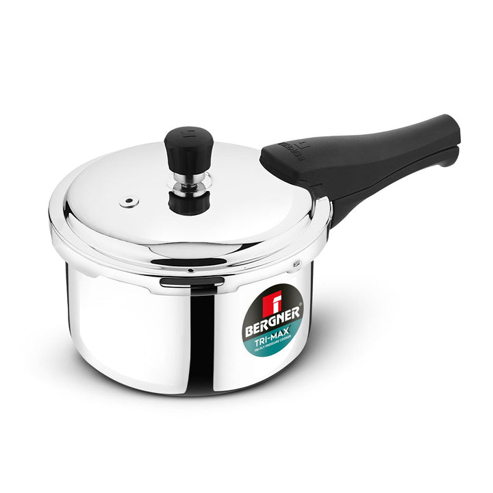 Bergner Trimax Triply Stainless Steel Outer Lid Pressure Cooker, Triply Bottom, For Healthy Cooking, Mirror Finish, Easy To Clean, Durable, Induction Base & Gas Ready, Silver, 5-Year