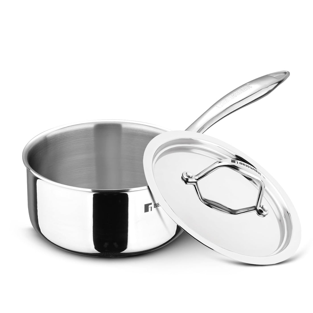 Bergner Argent TriPly Stainless Steel Saucepan with Stainless Steel Lid, Stay Cool Cast Handle, Food Safe, Less Oil Use, Durable, Healthy Cooking - Induction and Gas Stove Ready