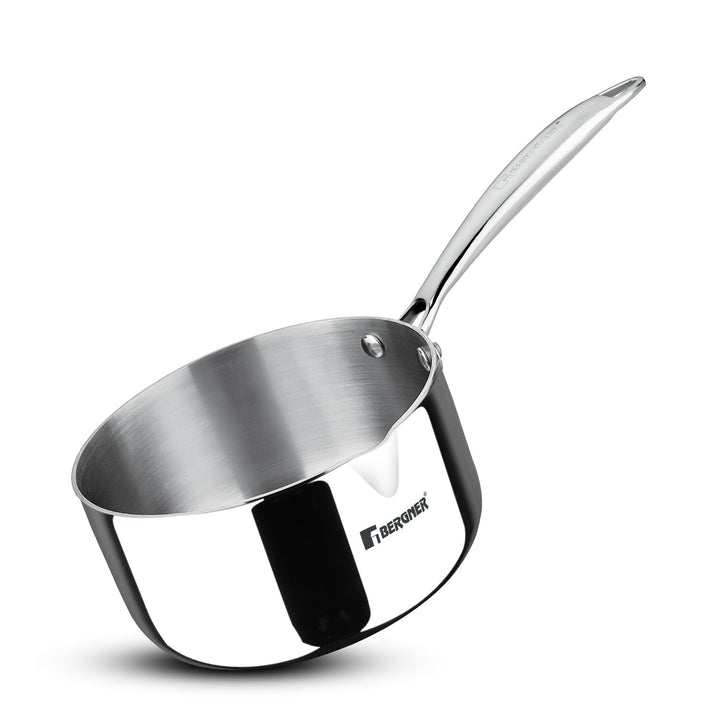 Bergner Argent TriPly Stainless Steel Milkpan/Saucepan, Stay Cool Cast Handle, Food Safe, Durable, Even Heat Distribution, Dishwasher Safe, Induction and Gas Ready, 5-Year Warranty, Silver