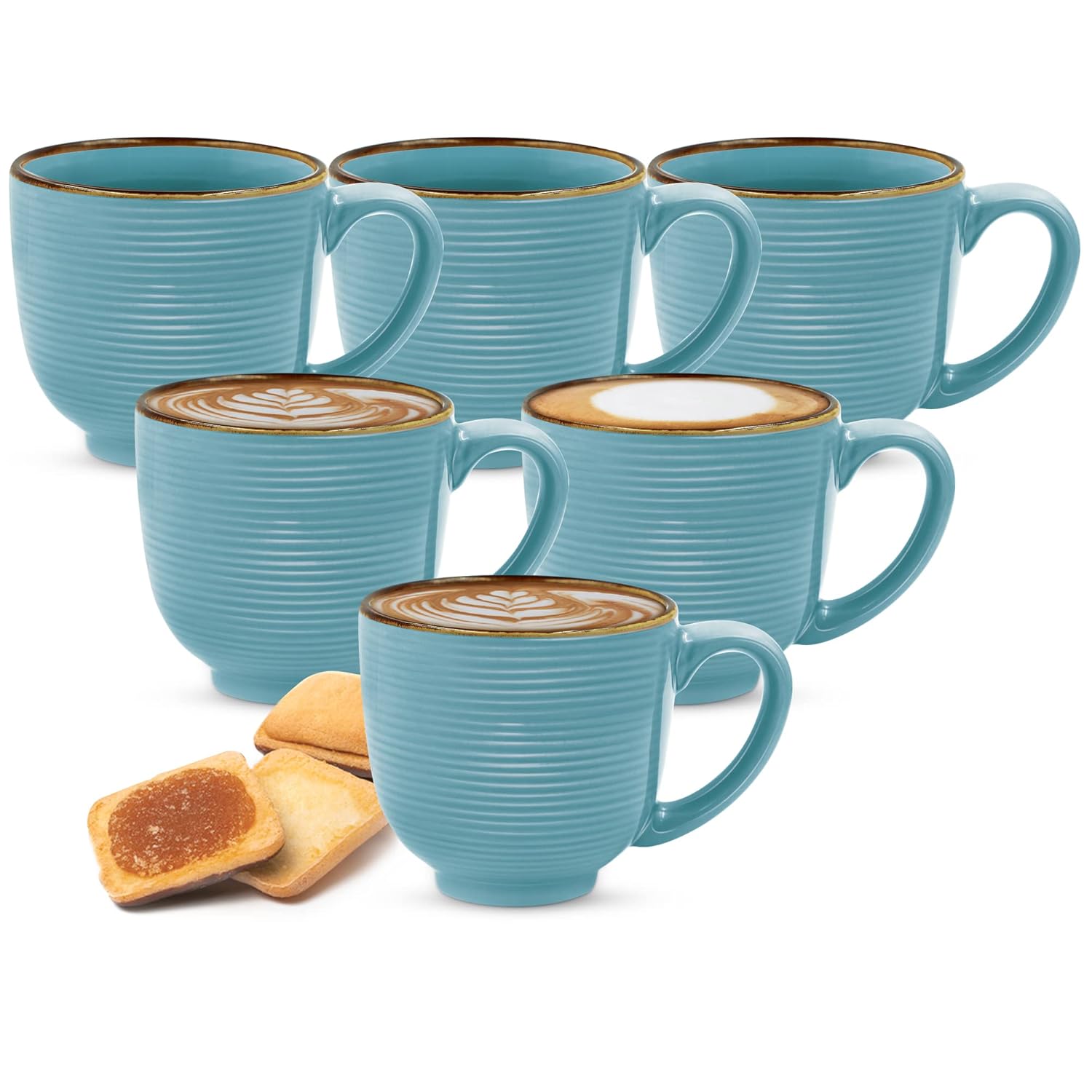 Treo by Milton Eclate Ceramic Mug, Set of 6, 180 ml Each, Turquoise | Coffee Mug | Tea | Milk | Smoothies | Microwave Safe | Dishwasher Safe | Easy to Handle