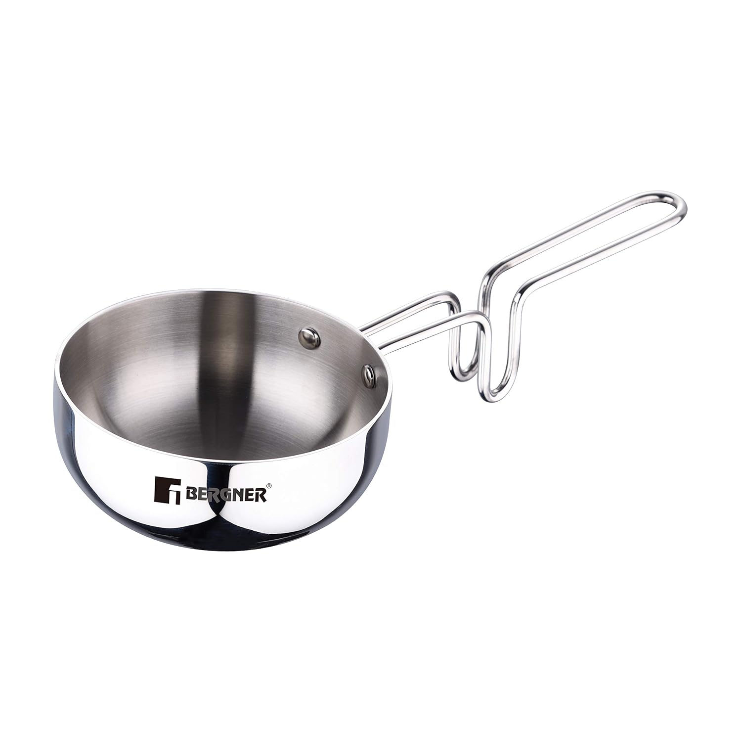 Bergner Argent TriPly Stainless Steel 12cm Tadka Pan, 500ml Capacity, For Spice Tempering/Seasoning, Laser-Etched Measuring Scale Inside, Food Grade, Healthy Cooking - Induction and Gas Stove Ready