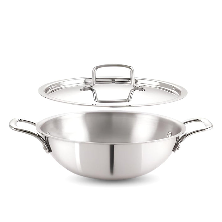 Cheftone  Premium Triply Stainless Steel Kadai with Lid |  Round Bottom Cookware | 3 Layer Stainless Steel Cookware| Even Heating Compatible with Induction & Gas Stoves