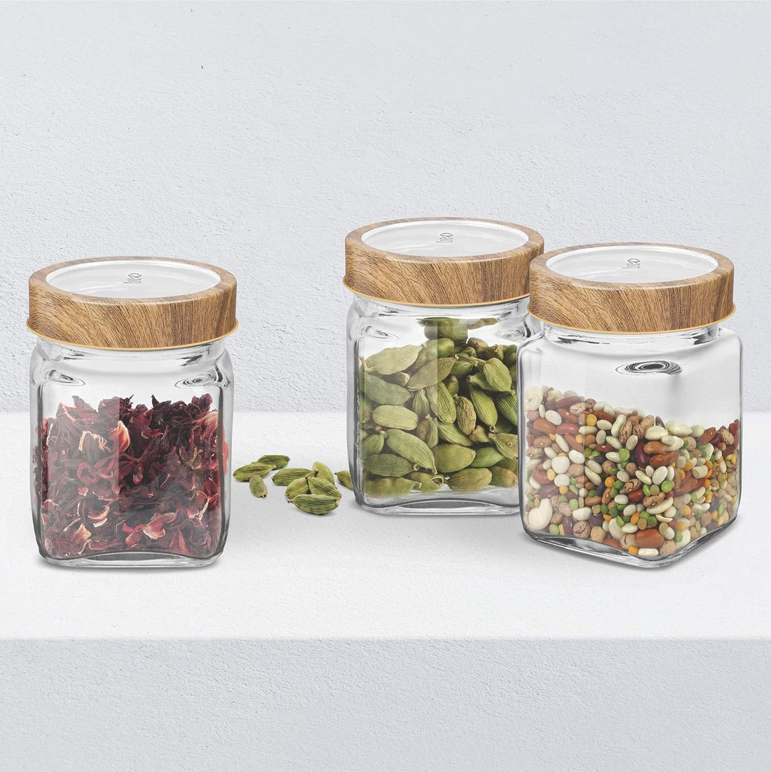 Treo By Milton Woody Cube Storage Glass Jar, Set of 6, 180 ml Each, Transparent | BPA Free | Storage Jar | Kitchen Organizer | Modular | Multipurpose Jar