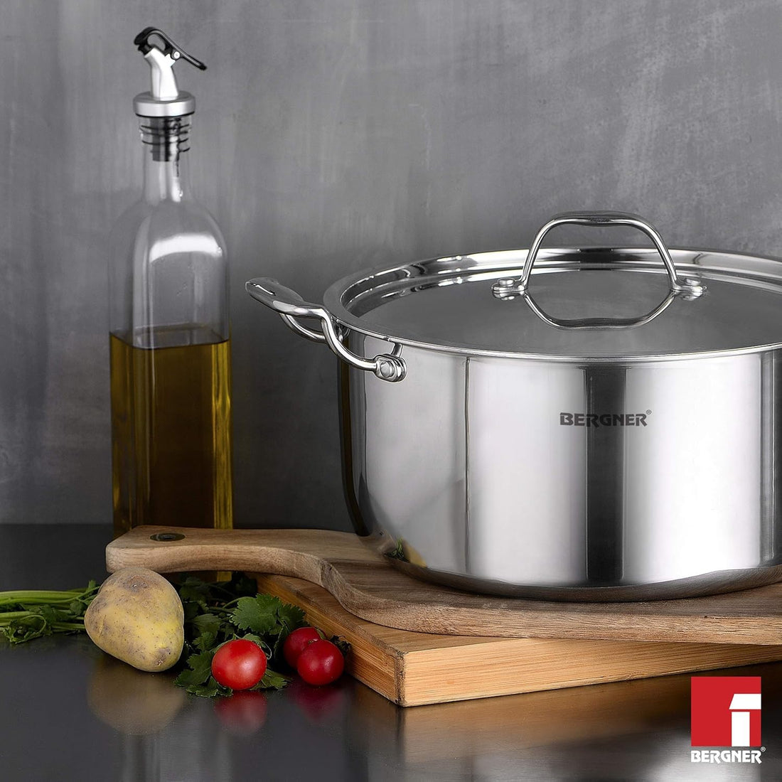 Bergner Argent TriPly Stainless Steel Casserole with Stainless Steel Lid, Stay Cool Cast Handle, Less Oil Use, Healthy Cooking, Food Safe, Durable - Induction and Gas Ready