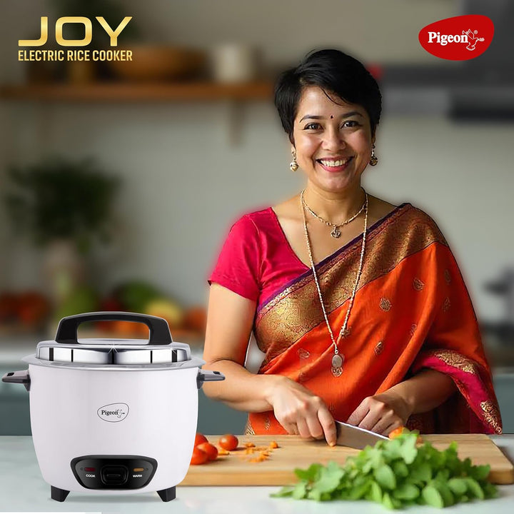 Pigeon by Stovekraft Ruby Rice Cooker with Single pot, 1.8 litres.(White) | Toughened Glass Lid | 700 Watts | 1 Aluminium Cooking Pot | Measuring Cup| Spatula | Energy Efficient Cooking