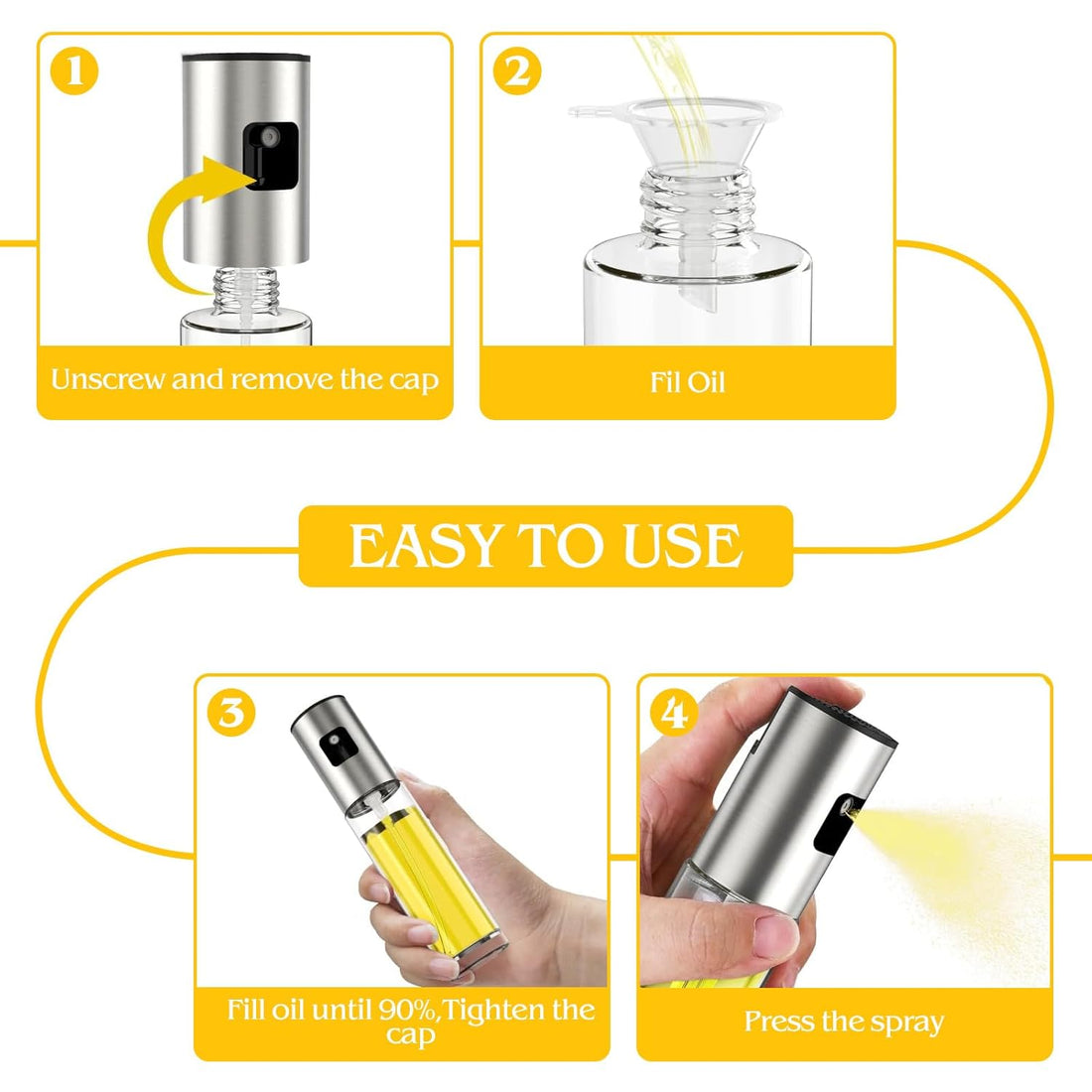 Oil Sprayer for Cooking,100ml Olive Oil Spritzer,1 Pack Food-grade Olive Oil Spray Bottle with 304 Stainless SteelOil Sprayer for Air Fryer,an Olive Oil Dispenser Bottle,Perfect for Salad,BBQ, Baking