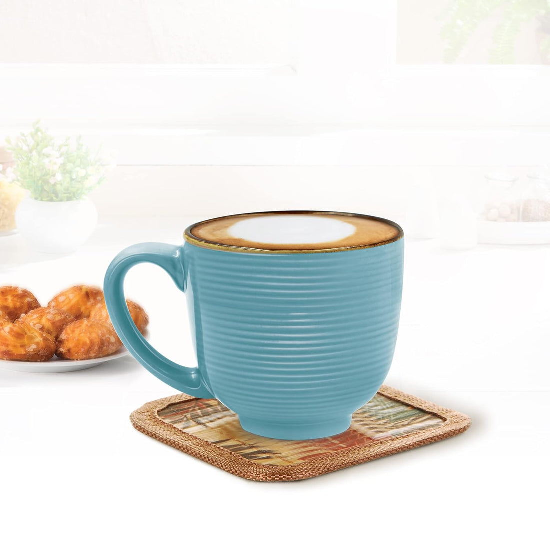 Treo by Milton Eclate Ceramic Mug, Set of 6, 180 ml Each, Turquoise | Coffee Mug | Tea | Milk | Smoothies | Microwave Safe | Dishwasher Safe | Easy to Handle