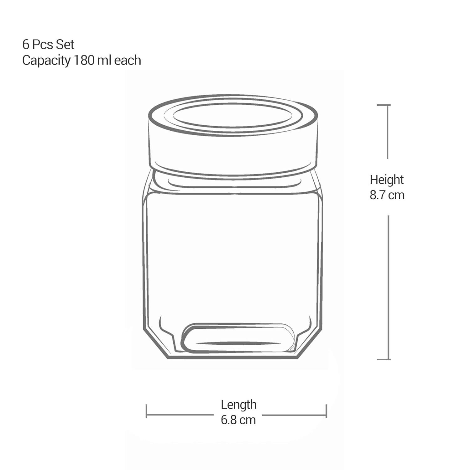 Treo By Milton Woody Cube Storage Glass Jar, Set of 6, 180 ml Each, Transparent | BPA Free | Storage Jar | Kitchen Organizer | Modular | Multipurpose Jar