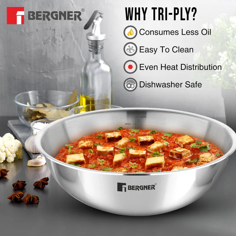 Bergner Stainless Steel Mixing Bowl with Measurement Marks – Durable & Multi-Purpose