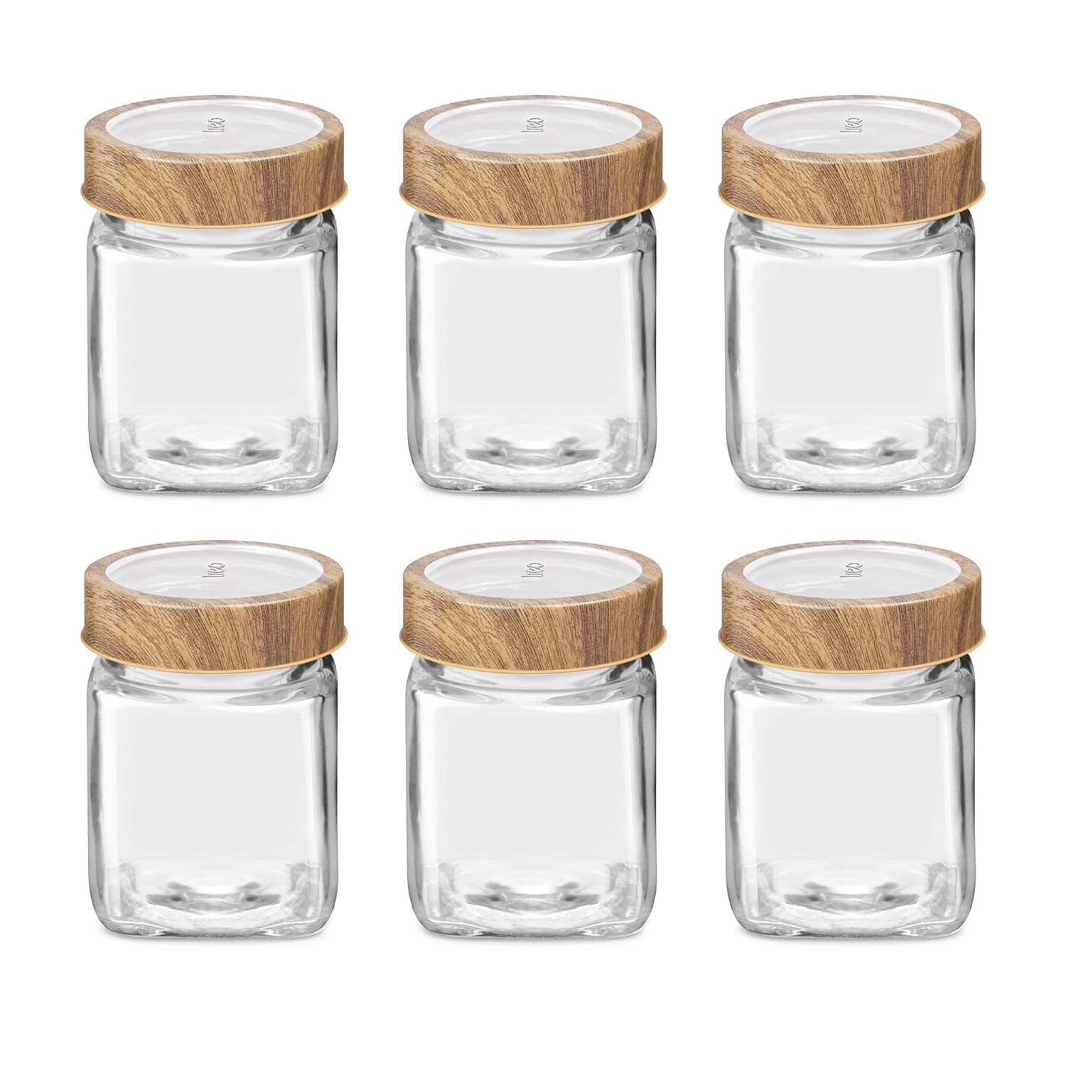 Treo By Milton Woody Cube Storage Glass Jar, Set of 6, 180 ml Each, Transparent | BPA Free | Storage Jar | Kitchen Organizer | Modular | Multipurpose Jar