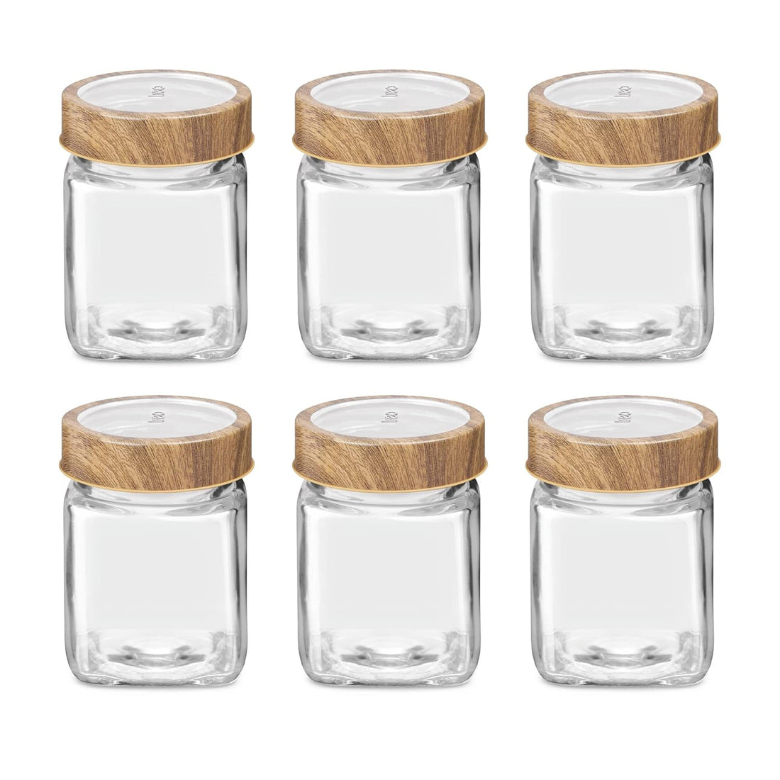 Treo By Milton Woody Cube Storage Glass Jar, Set of 6, 180 ml Each, Transparent | BPA Free | Storage Jar | Kitchen Organizer | Modular | Multipurpose Jar