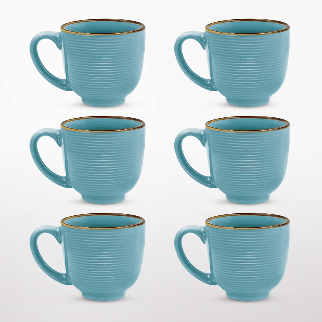 Treo by Milton Eclate Ceramic Mug, Set of 6, 180 ml Each, Turquoise | Coffee Mug | Tea | Milk | Smoothies | Microwave Safe | Dishwasher Safe | Easy to Handle