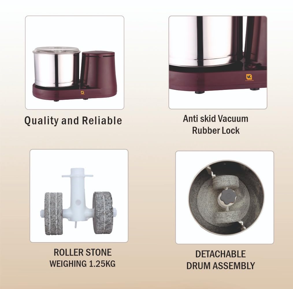 VIJAYALAKSHMI | MUDRA Plus 2 Litre | Heavy ABS Body Wet Grinder, 2L (Cherry) | with Coconut Scrapper & Atta Kneader Attachment