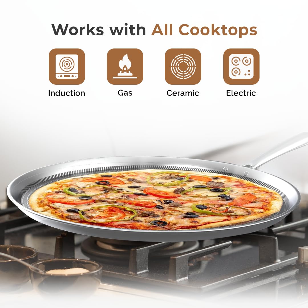 Tri-Ply Honeycomb  Dosa Tawa | 30 cm |Induction & Gas Compatible | Tawa for Dosa, Uthappam, Chapati, Roti, Naan | Metal Spatula Safe | Riveted Handle | Toxin-Free Cookware