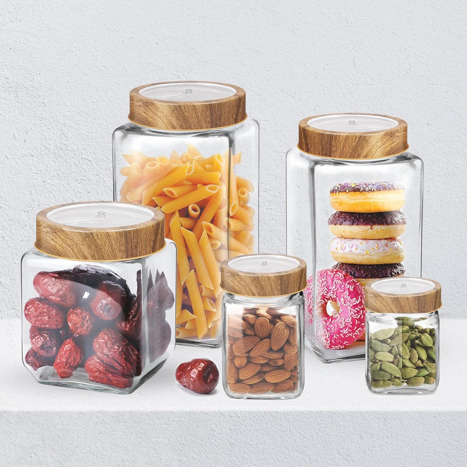 Treo By Milton Woody Cube Storage Glass Jar, Set of 6, 180 ml Each, Transparent | BPA Free | Storage Jar | Kitchen Organizer | Modular | Multipurpose Jar