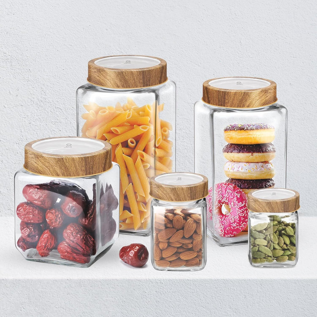 Treo By Milton Woody Cube Storage Glass Jar, Set of 6, 180 ml Each, Transparent | BPA Free | Storage Jar | Kitchen Organizer | Modular | Multipurpose Jar
