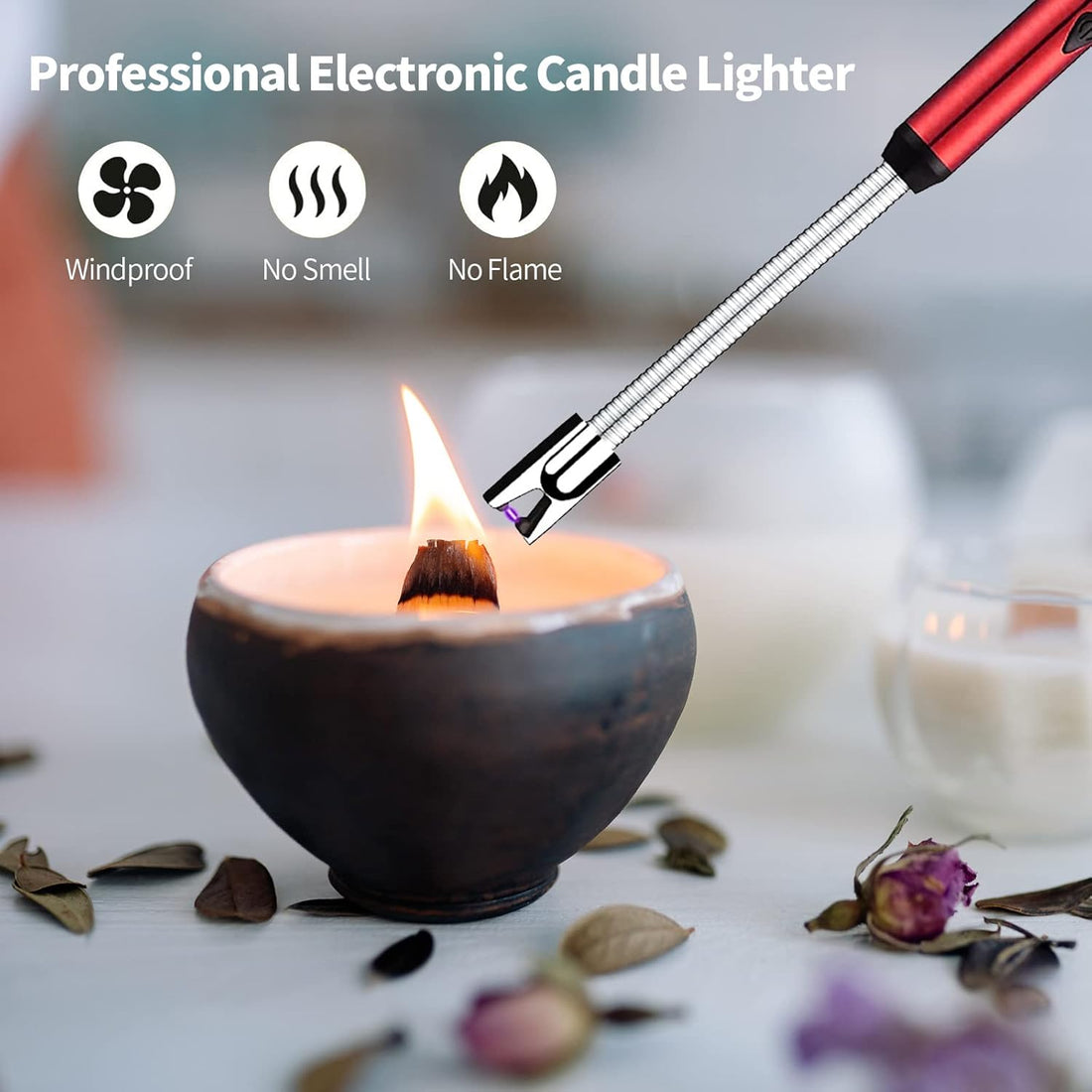 Light Arc, Electric Lighter, USB Rechargeable Electric LED Display Stick Lighter with Long Flexible Neck Suitable for Kitchen, Lights, Gas Stoves, Barbecue (Red)