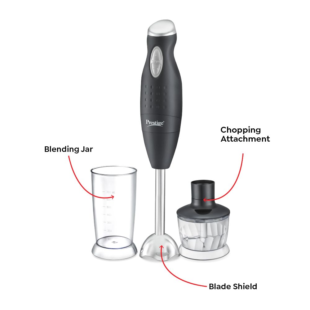 Prestige PHB 6.0 200 Watt 2 Speed Hand Blender with Blending Jar, Chopping, Whisking Attachment