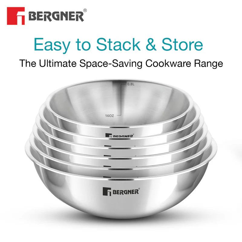 Bergner Stainless Steel Mixing Bowl with Measurement Marks – Durable & Multi-Purpose