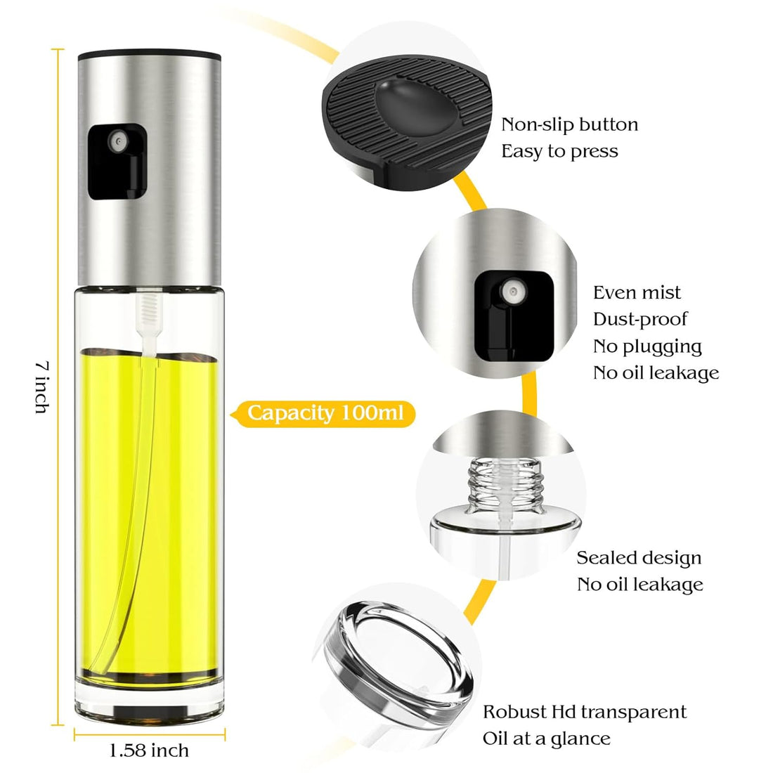 Oil Sprayer for Cooking,100ml Olive Oil Spritzer,1 Pack Food-grade Olive Oil Spray Bottle with 304 Stainless SteelOil Sprayer for Air Fryer,an Olive Oil Dispenser Bottle,Perfect for Salad,BBQ, Baking