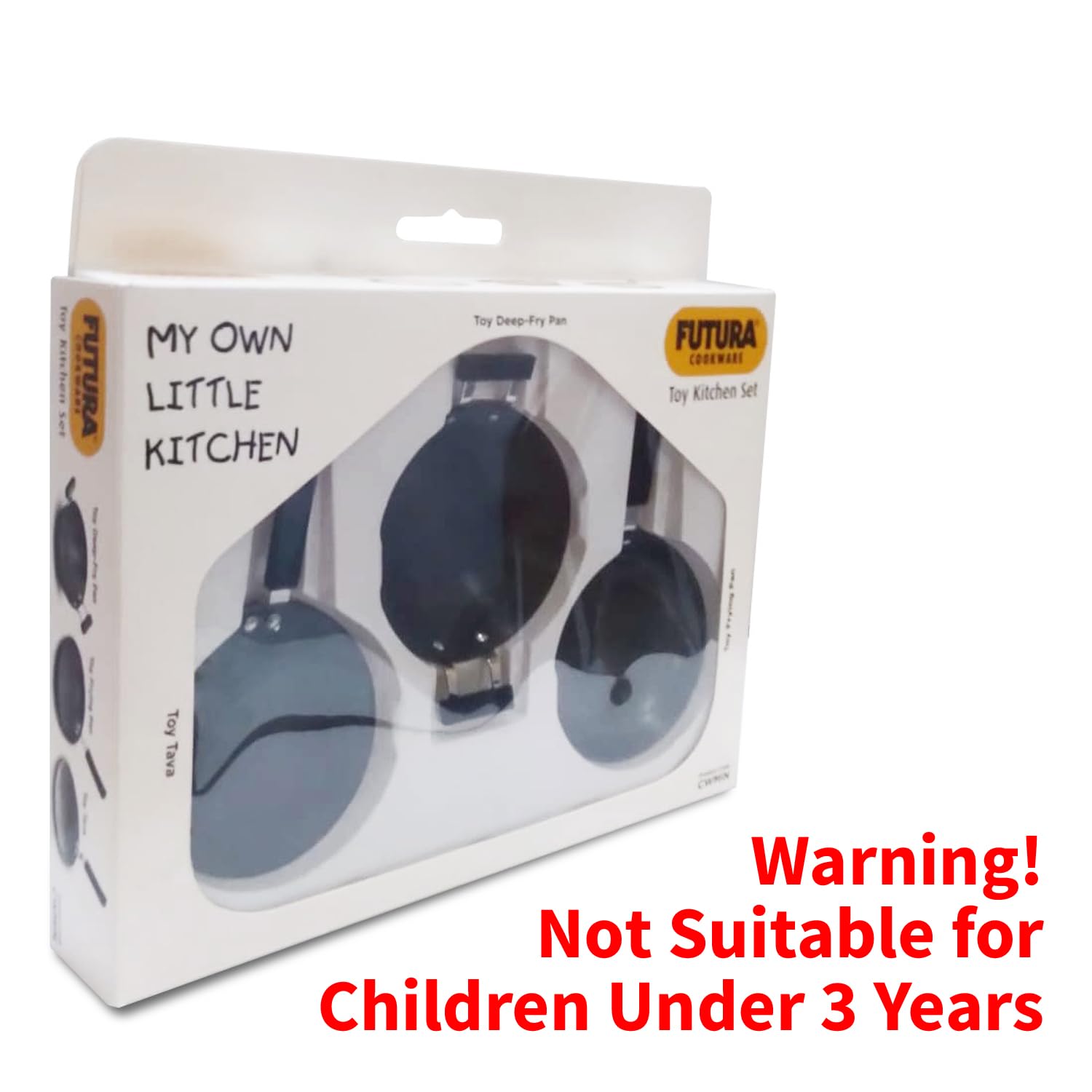 Hawkins Futura Cookware 3 Pieces Toy Kitchen Set - Toy Deep-Fry Pan, Toy Frying Pan, Toy Tava for Kids, Black (CWMIN)