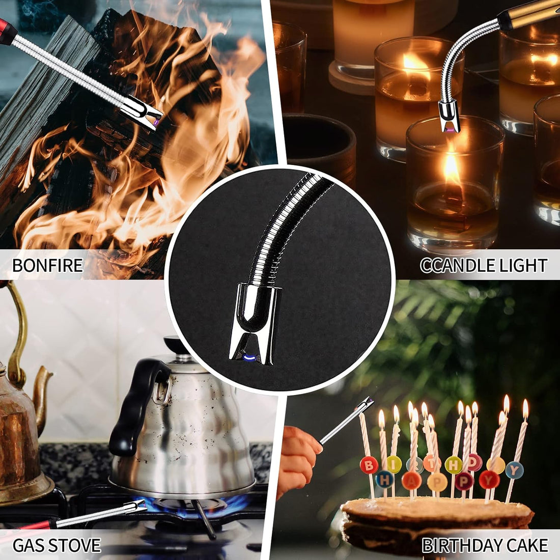 Light Arc, Electric Lighter, USB Rechargeable Electric LED Display Stick Lighter with Long Flexible Neck Suitable for Kitchen, Lights, Gas Stoves, Barbecue (Red)