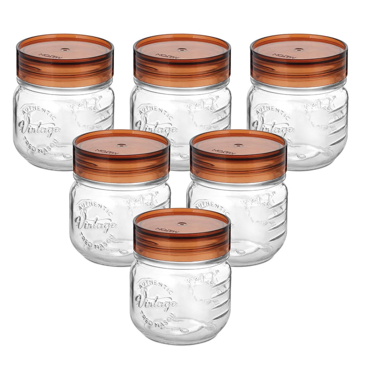 Treo By Milton Vintage Glass Jar with Airtight Lid Kitchen Storage Containers, Set of 6, BPA Free, Glassy Storage Organizer, Multipurpose Dabba for Food, Spice, Cereals, Cookies, Dry Food, 300ml each