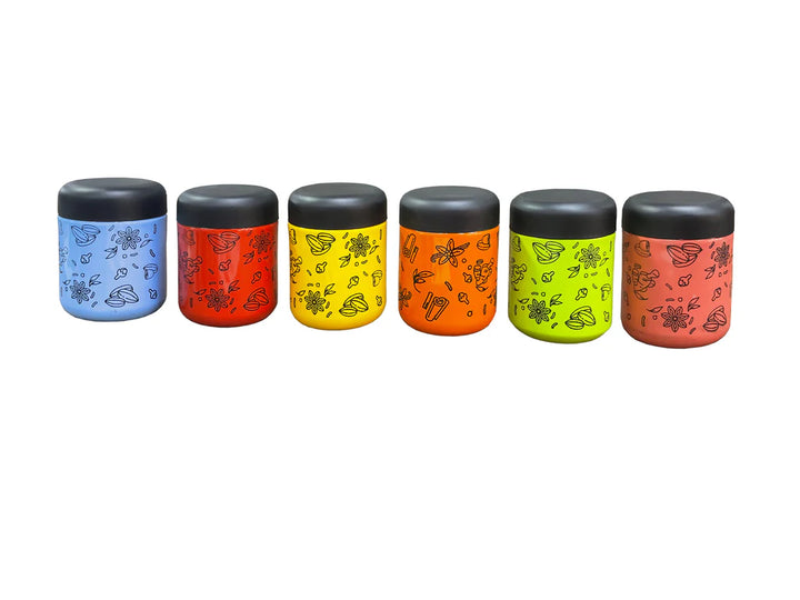 Coconut Stainless Steel - Multi Color Small Canisters | Jars | Storage Containers set of 6Pcs | Ideal for Food, Masala, Dry fruits | Model - E27 Little Joy