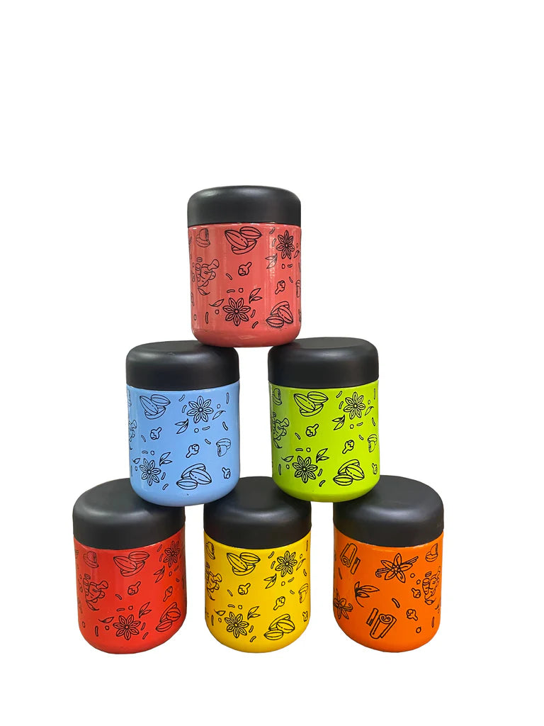 Coconut Stainless Steel - Multi Color Small Canisters | Jars | Storage Containers set of 6Pcs | Ideal for Food, Masala, Dry fruits | Model - E27 Little Joy