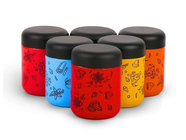 Coconut Stainless Steel - Multi Color Small Canisters | Jars | Storage Containers set of 6Pcs | Ideal for Food, Masala, Dry fruits | Model - E27 Little Joy