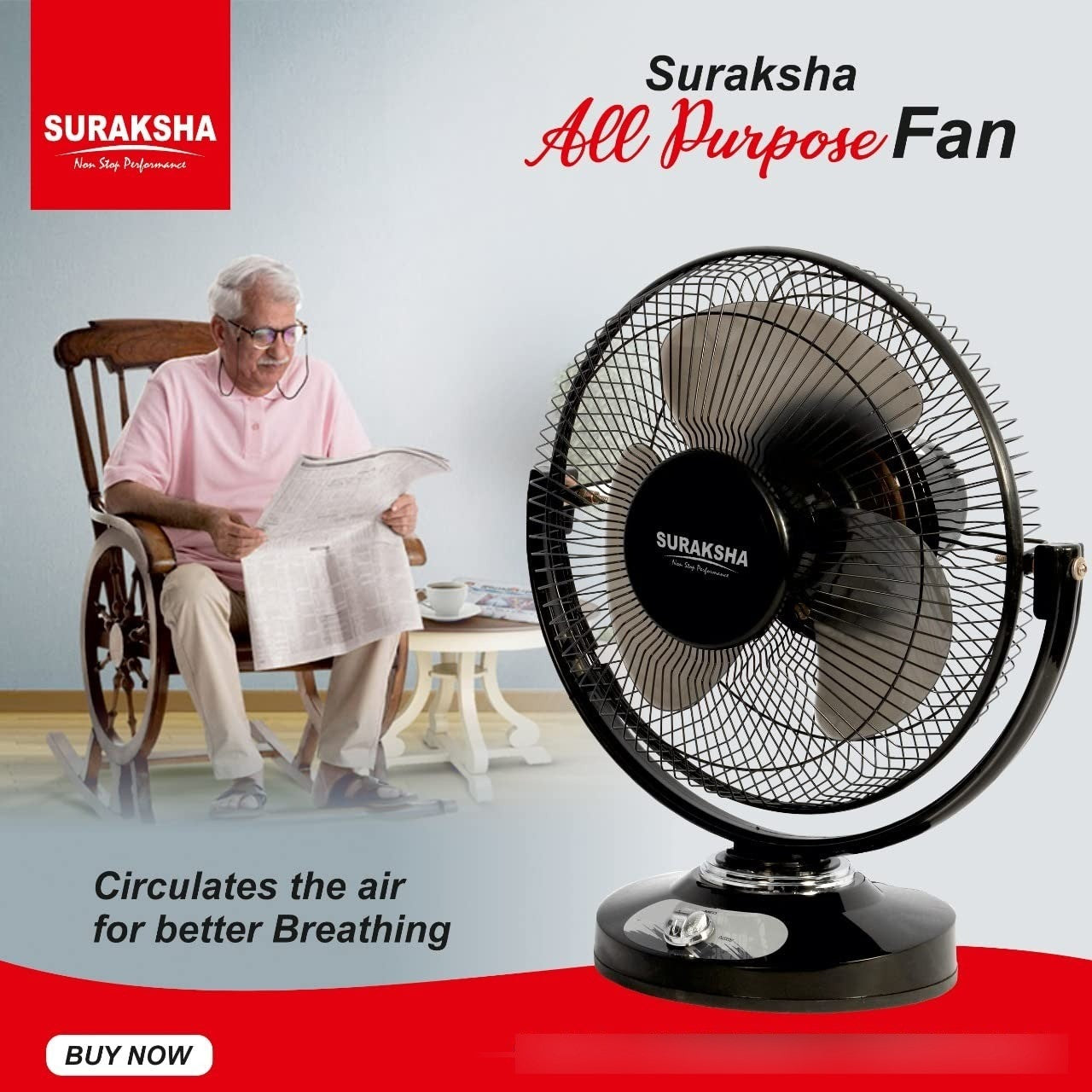 Suraksha India's Most Hi-Tech Fan | 3 Blades |Black