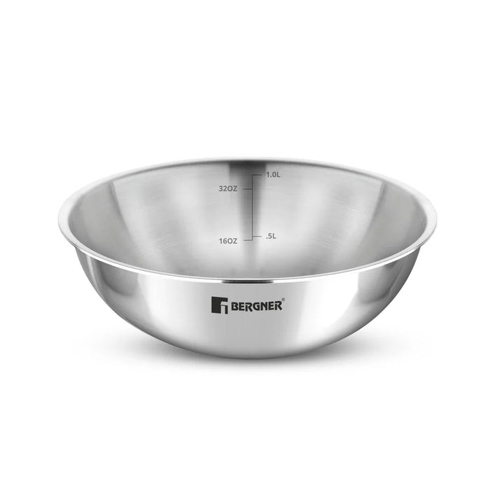 Bergner Stainless Steel Mixing Bowl with Measurement Marks – Durable & Multi-Purpose
