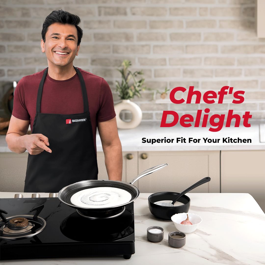 Bergner Hitech Prism TriPly Stainless Steel 30 cm Tawa, Non Stick Tawa for Roti/Dosa/Chapati, Induction Bottom and Gas Ready, Metal Spatula Friendly