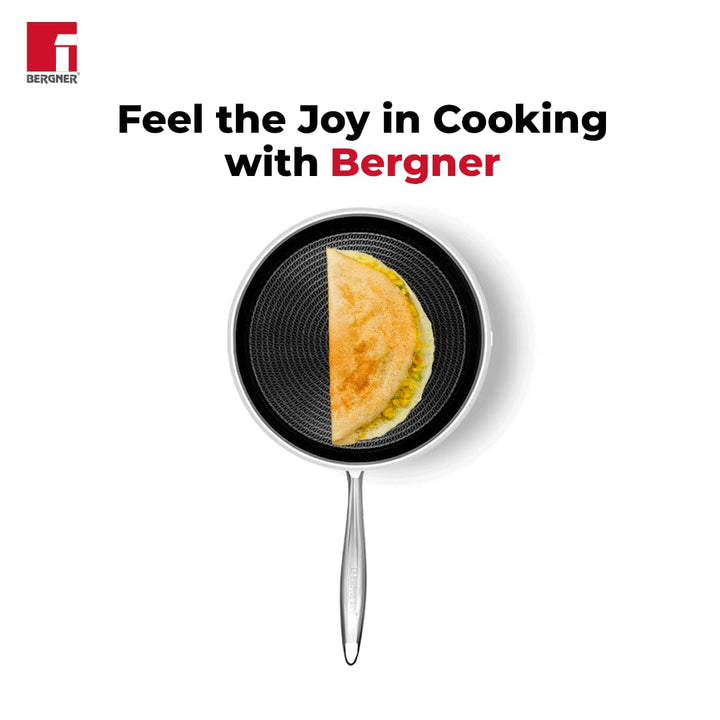 Bergner Hitech Prism TriPly Stainless Steel 30 cm Tawa, Non Stick Tawa for Roti/Dosa/Chapati, Induction Bottom and Gas Ready, Metal Spatula Friendly