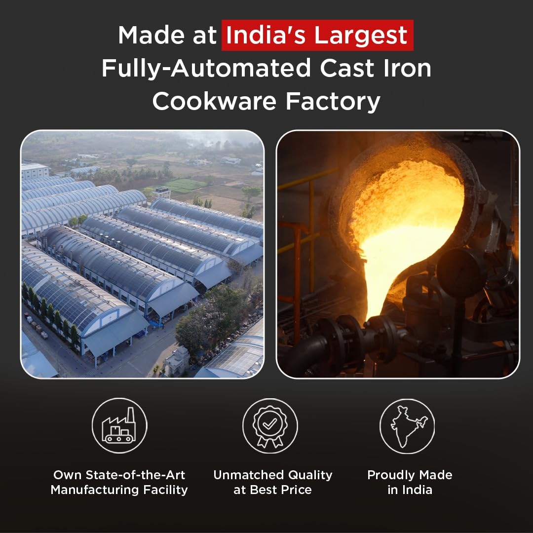 Pigeon by Stovekraft Pre-Seasoned Cast Iron Tawa | Pre-Seasoned with 100% Vegetable Oil | Naturally Nonstick | High Pressure Casting | High Strength | Bring Back Nostalgic Taste | Toxin-Free