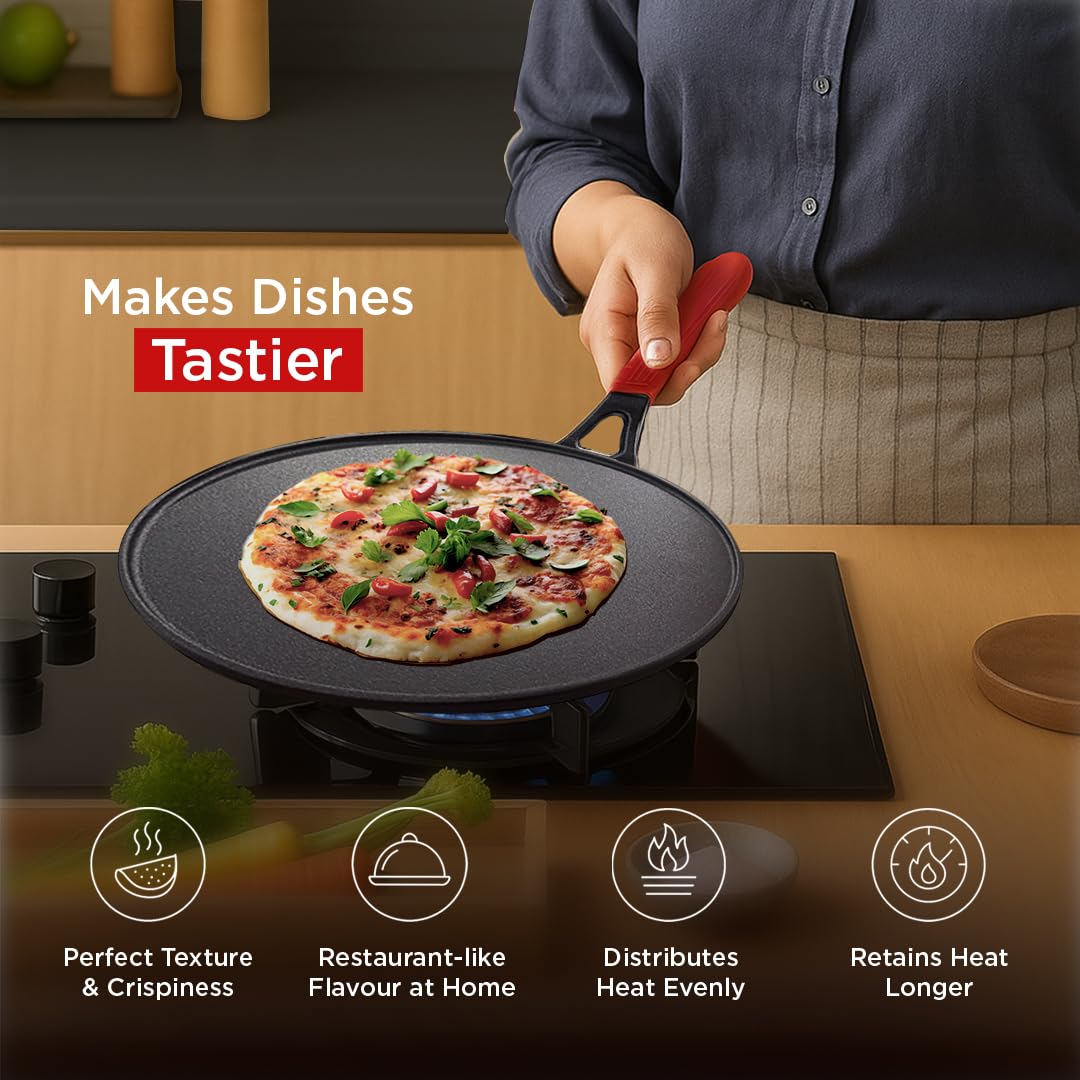 Pigeon by Stovekraft Pre-Seasoned Cast Iron Tawa | Pre-Seasoned with 100% Vegetable Oil | Naturally Nonstick | High Pressure Casting | High Strength | Bring Back Nostalgic Taste | Toxin-Free