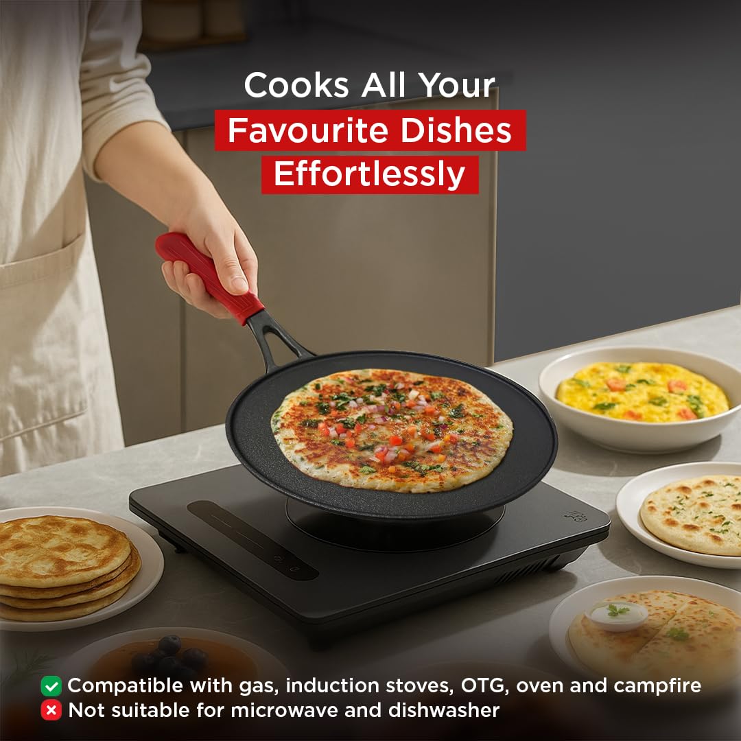 Pigeon by Stovekraft Pre-Seasoned Cast Iron Tawa | Pre-Seasoned with 100% Vegetable Oil | Naturally Nonstick | High Pressure Casting | High Strength | Bring Back Nostalgic Taste | Toxin-Free