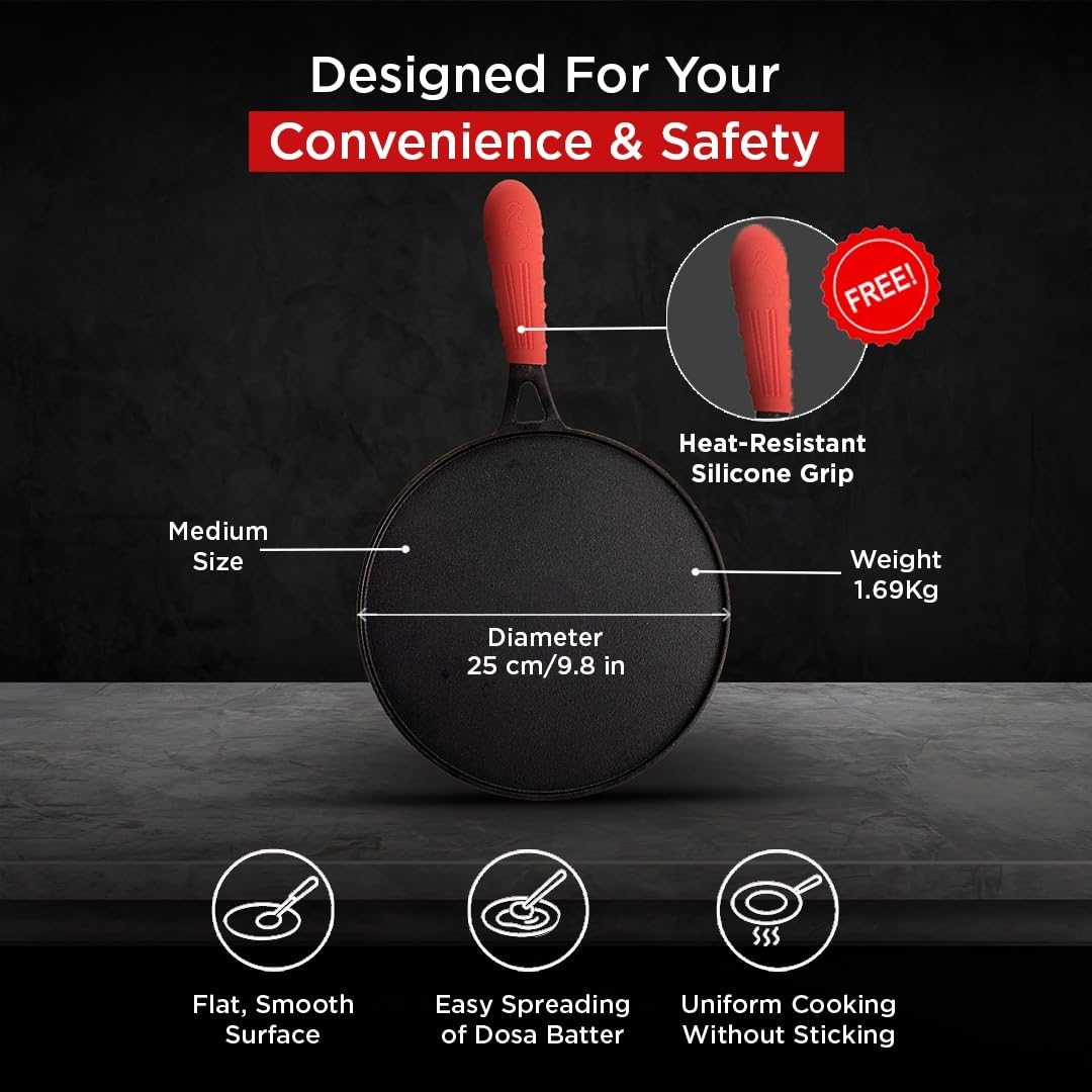 Pigeon by Stovekraft Pre-Seasoned Cast Iron Tawa | Pre-Seasoned with 100% Vegetable Oil | Naturally Nonstick | High Pressure Casting | High Strength | Bring Back Nostalgic Taste | Toxin-Free