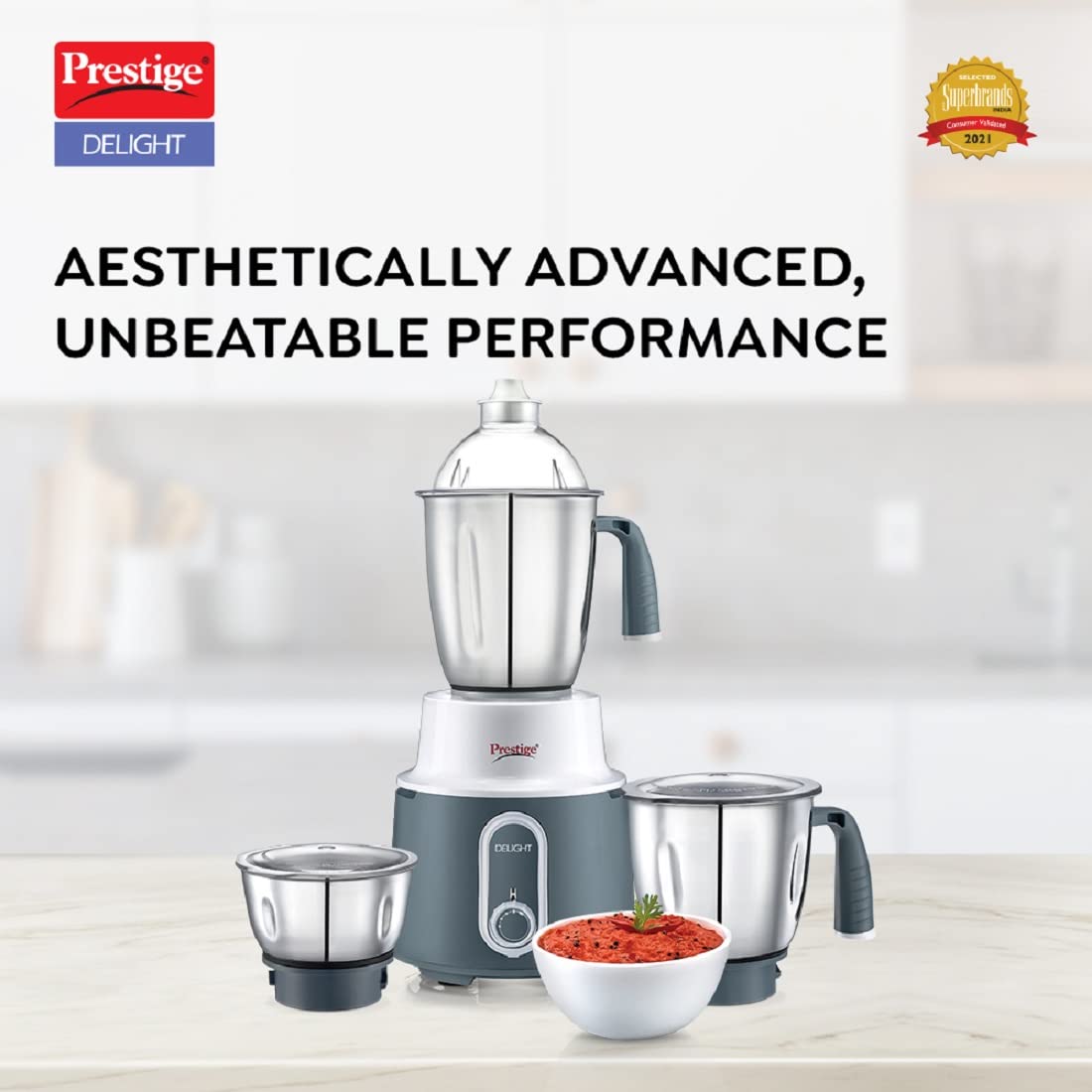 Prestige Delight Mixer Grinder 750 W (With 3 Stainless Steel Jars)