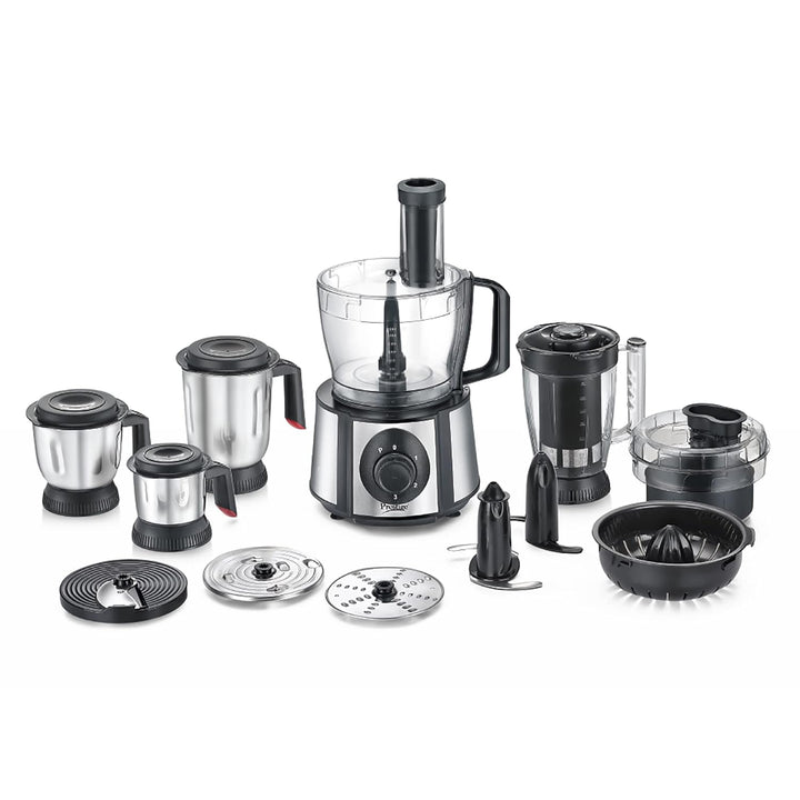 Prestige 1000 W Amica Super Mixer Grinder|5 Jars with Multiple Accessories(Slicer,Shredder,Finger Chip Disc,Chopper,Kneader)|2 years warranty on product & 5 years warranty on motor| (Black and Silver)