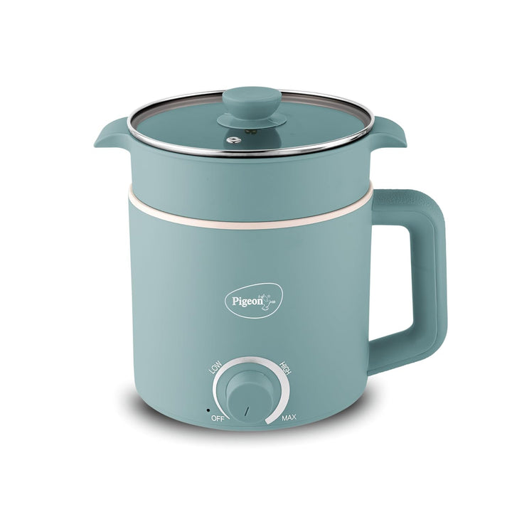 Pigeon by Stovekraft Swift Plus Multi-Cook Kettle 1.5L, with Steamer, Egg Rack - Blue | Double Layered | Food Grade Stainless Steel Inner wall | Glass Lid | Auto Shut-off