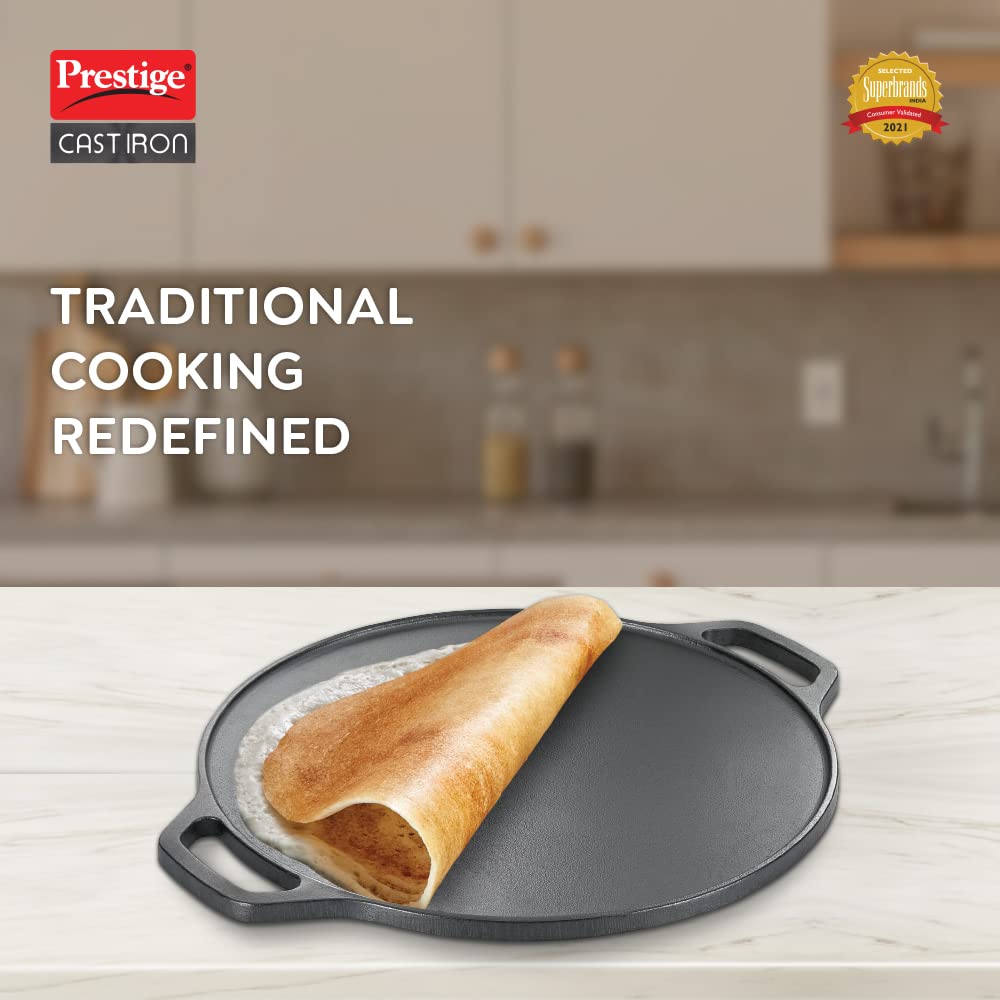 Prestige 30 cm Cast Iron Dosa Tawa|Super Durable(Lasts for Generation)|Retains Heat for Long
